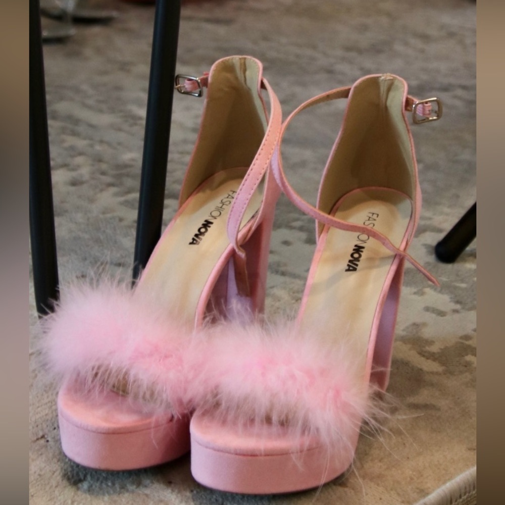 Fluffy pink heels worn once for homecoming